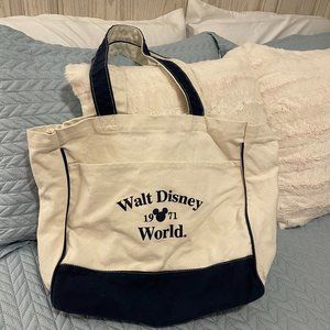 Walt Disney World 1971 Heavy Canvas Navy Blue & Cream Logo Tote Travel Bag